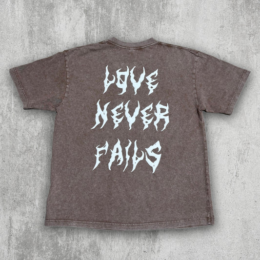 Brown Love Never Fails Acid Wash Vintage T-Shirt